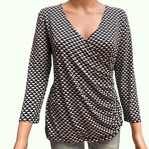Liz Claiborne Black and White Wrap Blouse with 3/4 Sleeves